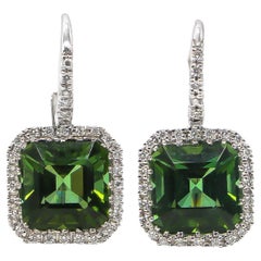 Tourmaline Earrings 12.6 Carat with Diamonds 0.60 Carat 18 Karat Gold