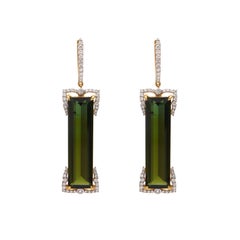 Tourmaline Earrings 18k Yellow Gold Green Tourmaline Earrings Women Jewelry