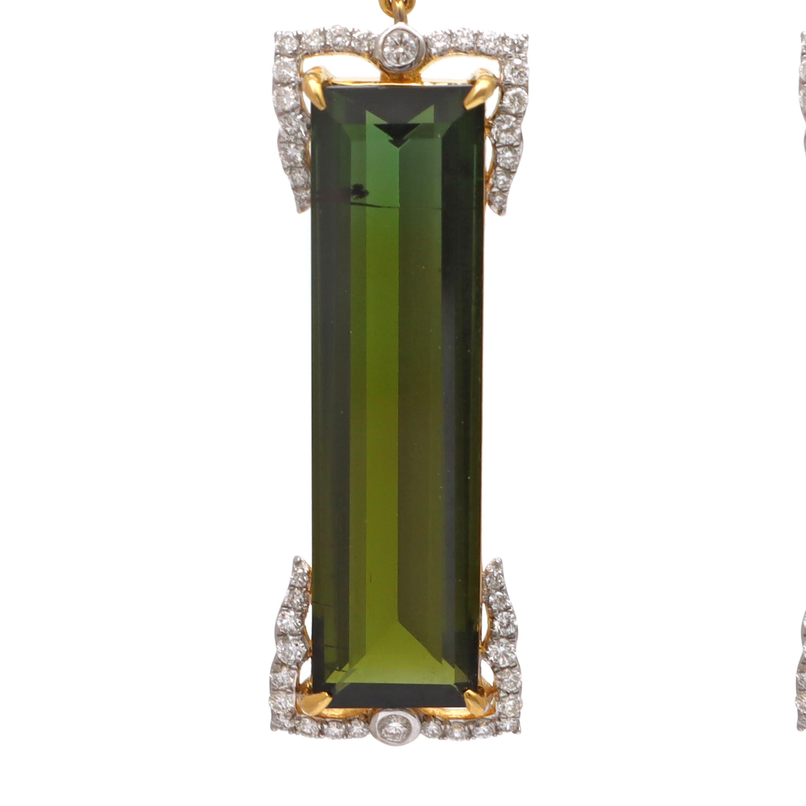 Art déco Boucles d'oreilles Tourmaline Boucles d'oreilles Tourmaline verte en or jaune 18k Bijoux pour femmes en vente