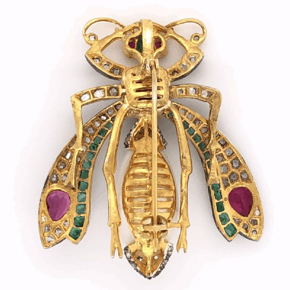 Contemporary Tourmaline Emerald and Diamond Gold Beetle Scarab Brooch Pin Fine Estate Jewelry