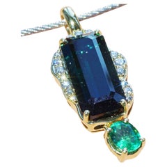 Tourmaline Emerald Brilliant Pendant Afghanistan 5.30ct bicolor petrol bluegreen