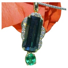Tourmaline Emerald Brilliant Pendant Afghanistan 5.30ct bicolor petrol bluegreen