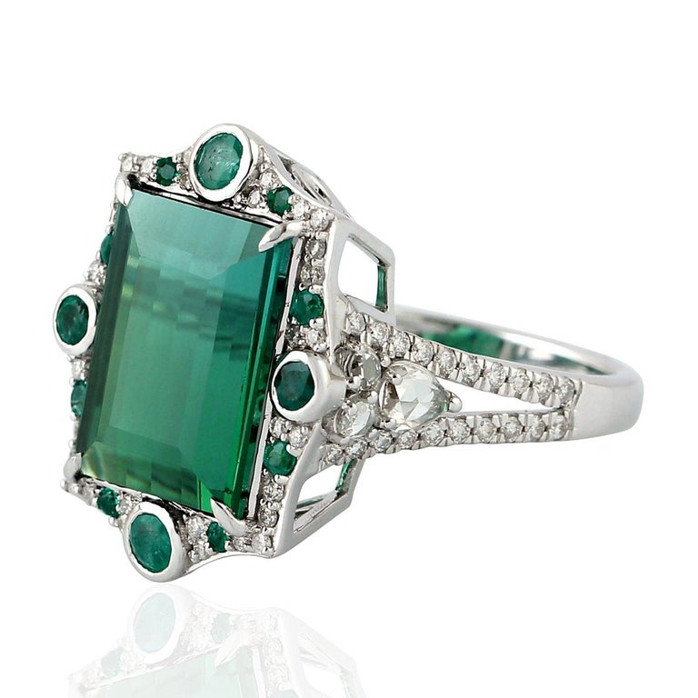 Customizable Tourmaline Emerald Diamond 18 Karat Gold Ring For Sale at ...