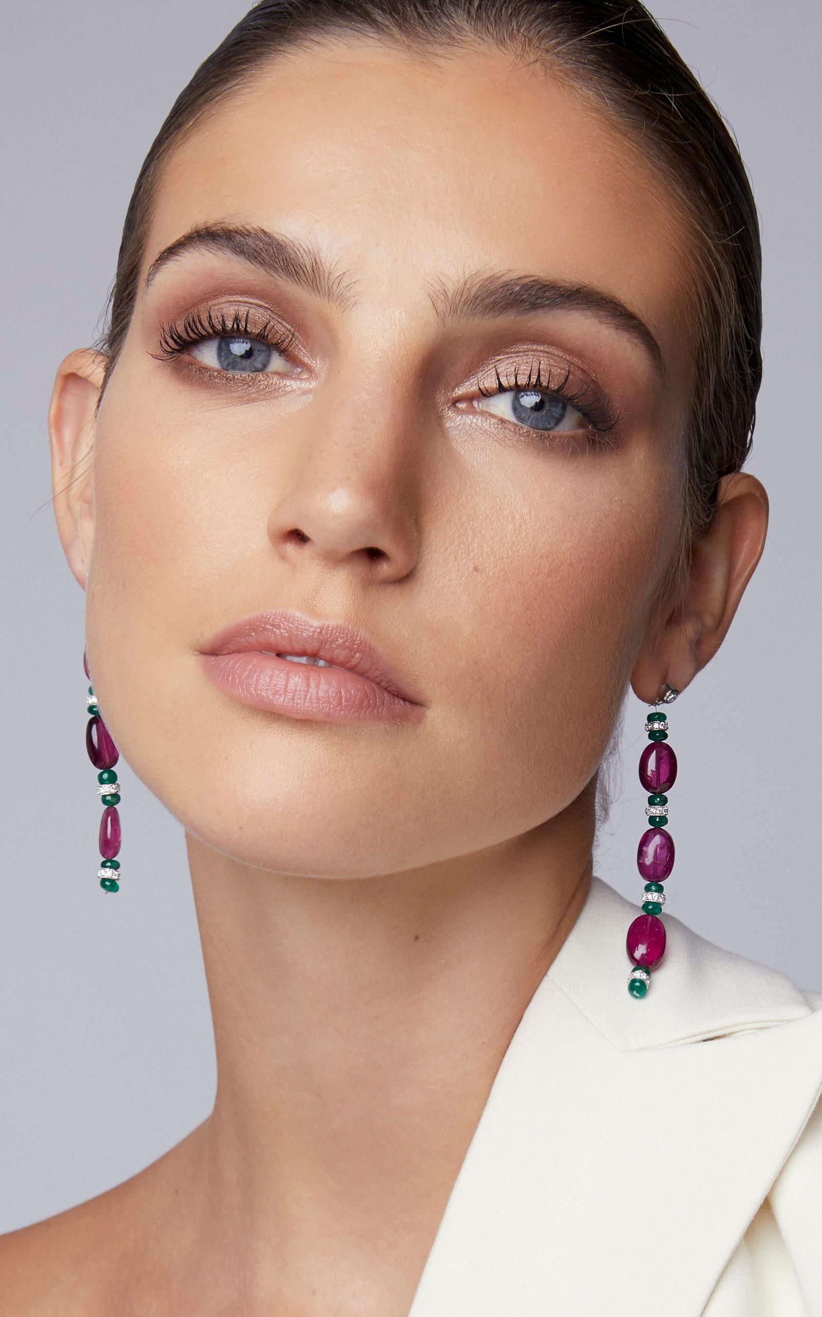 Women's Tourmaline Emerald Diamond Ear Pendants