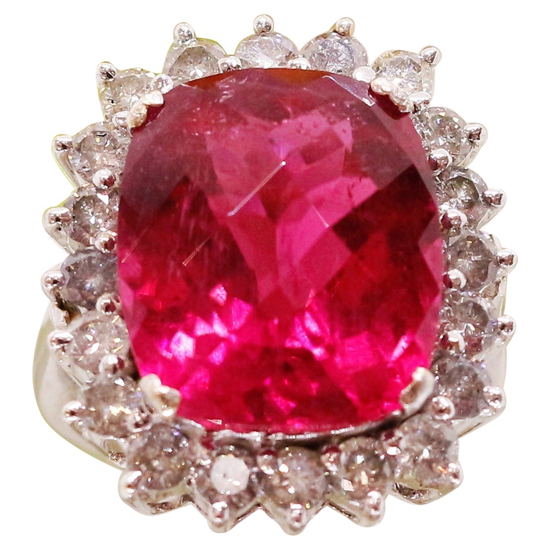 Tourmaline Engagement Ring in 18k White Gold For Sale