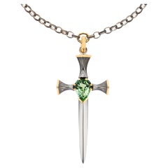 Tourmaline Épée Pendant in 18k Yellow Gold & Distressed Silver by Elie Top