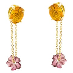 Tourmaline Flower Citrine 18 Karat Gold Chain Musketeer Earrings Intini Jewels