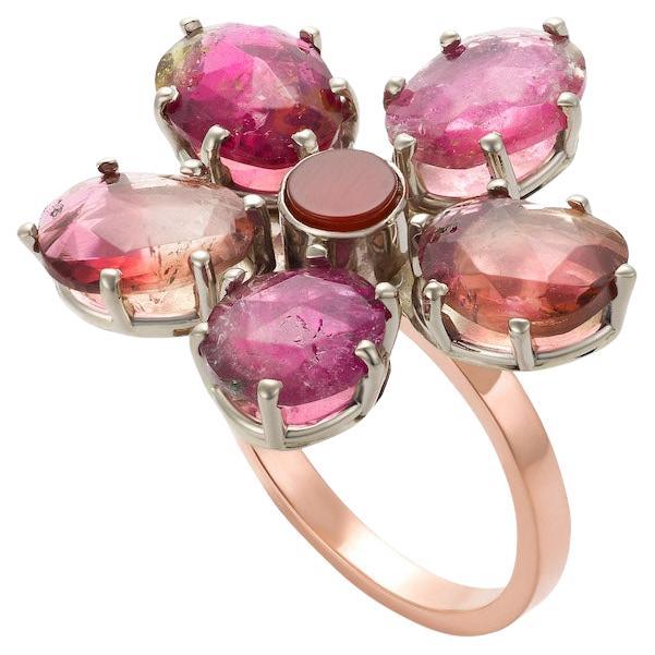 14K/10K Tourmaline Flower Ring For Sale