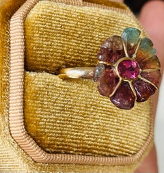 Tourmaline Flower Ring with 14k Gold Veining and 3mm Band