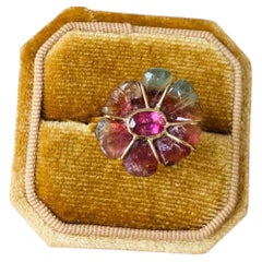 Tourmaline Flower Ring with 14k Gold Veining and 3mm Band
