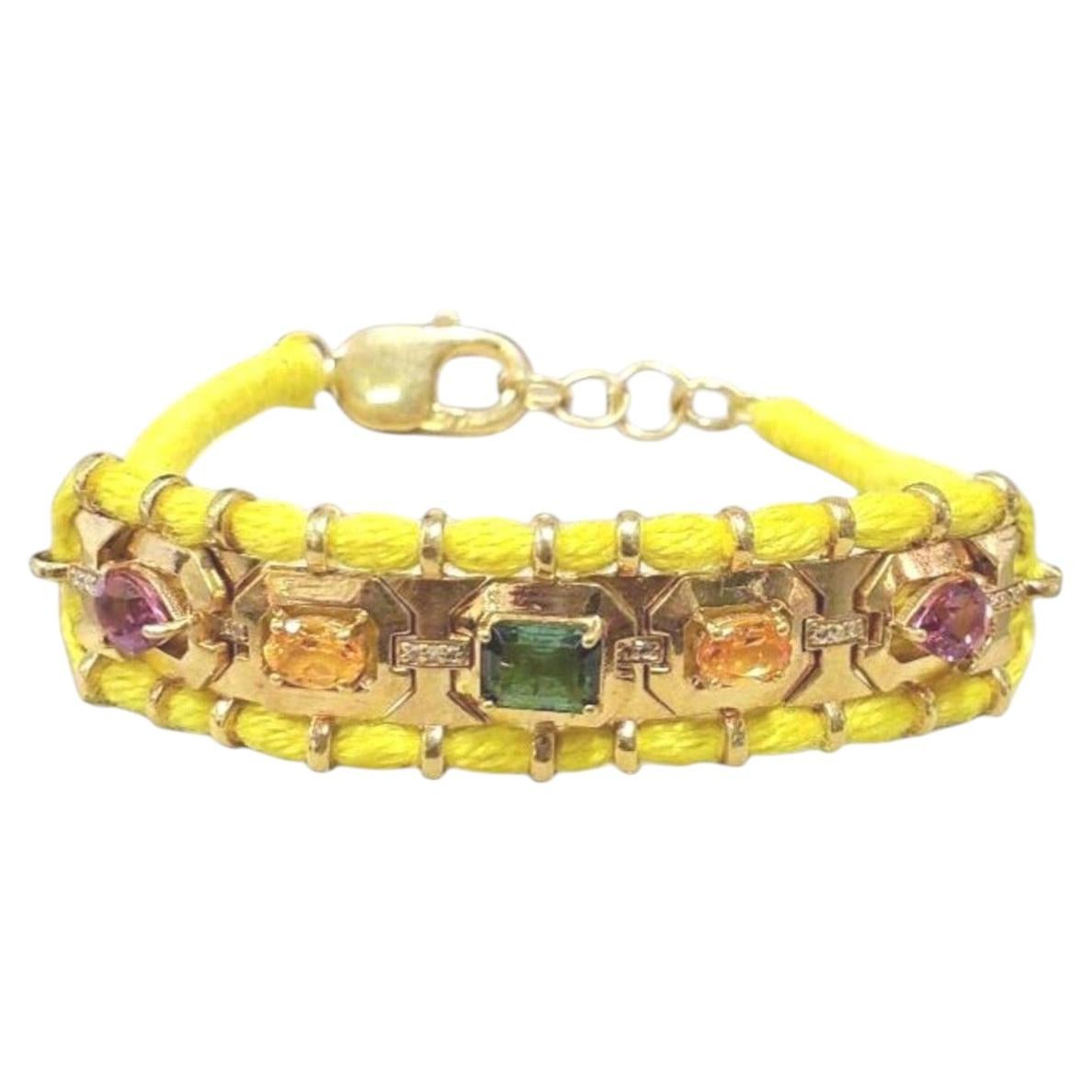 Armband aus Silber mit eingeflochtenen Turmalinen, Granaten und Diamanten im Angebot