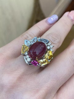 Tourmaline, Gemstones and Diamond Ring in Platinum and 18k White Gold