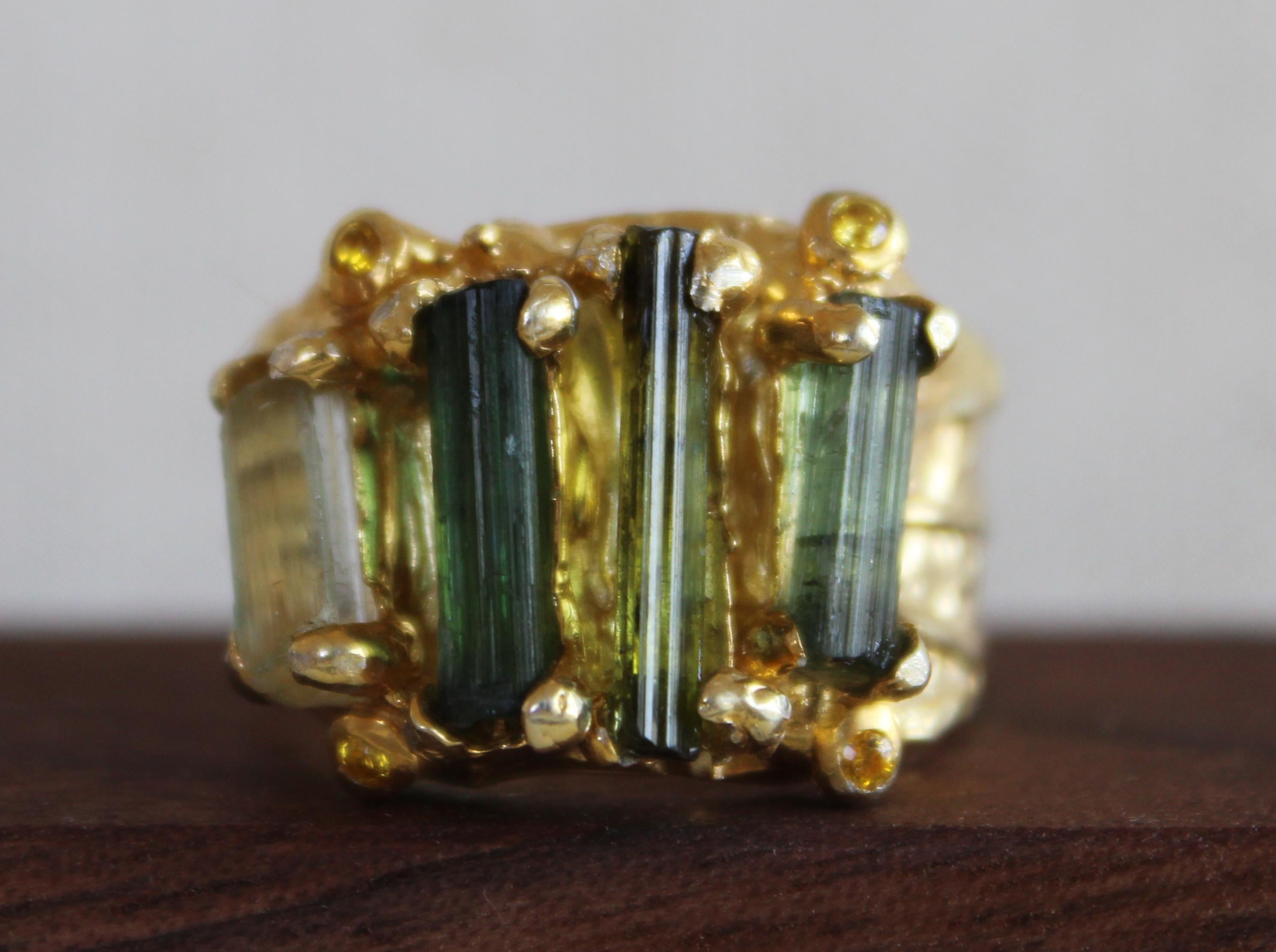 Modern Tourmaline Gold Plated Cocktail Ring 
