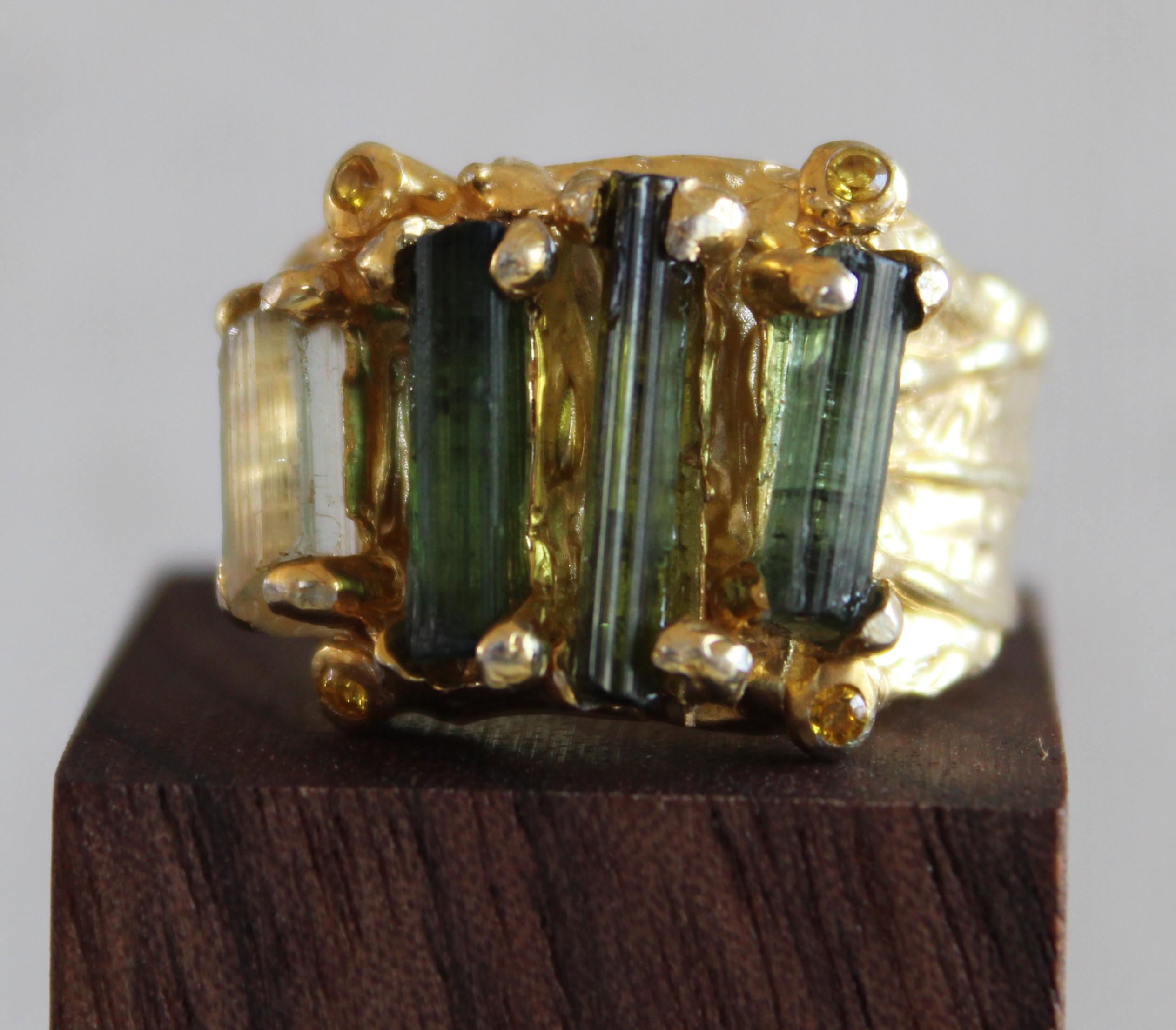 Rough Cut Tourmaline Gold Plated Cocktail Ring 