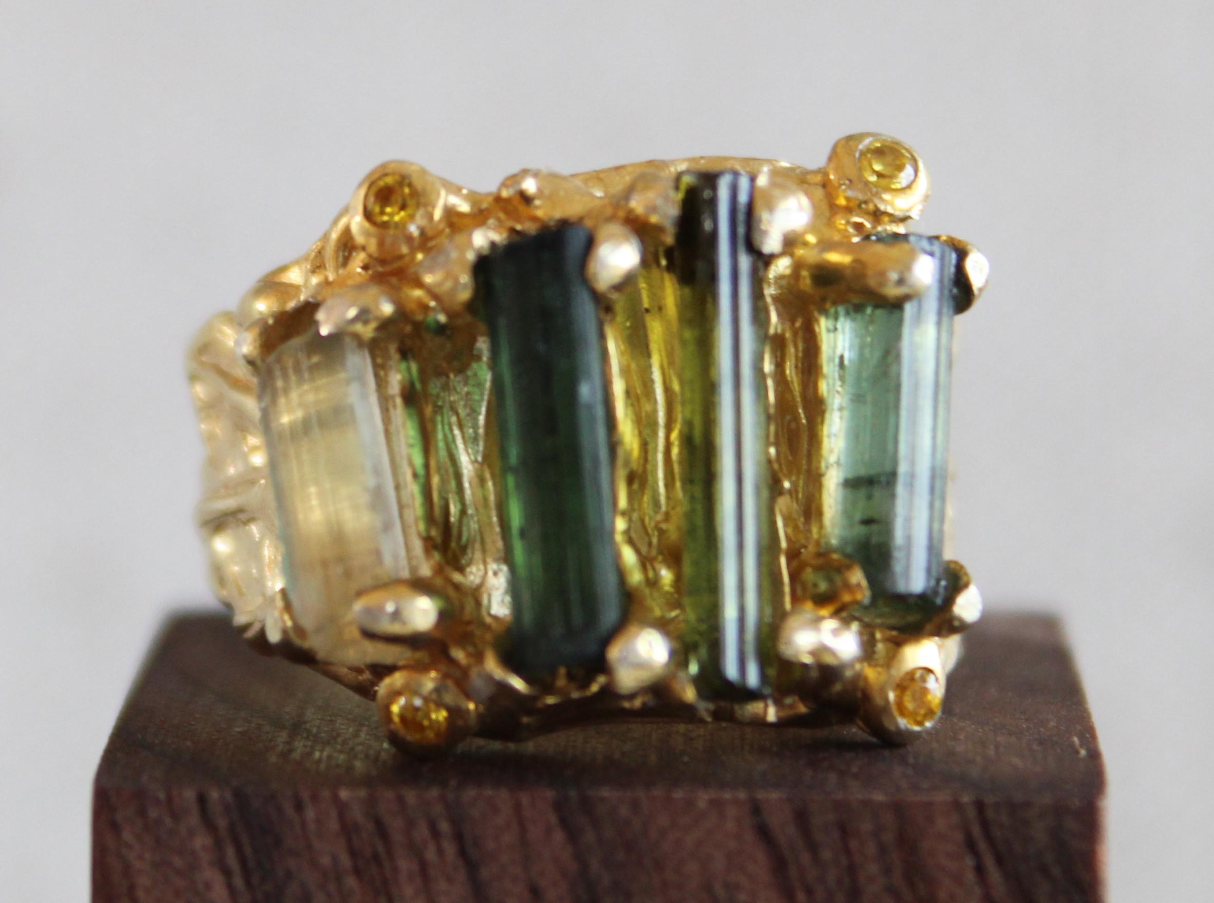 Tourmaline Gold Plated Cocktail Ring  In New Condition In Amagansett, NY