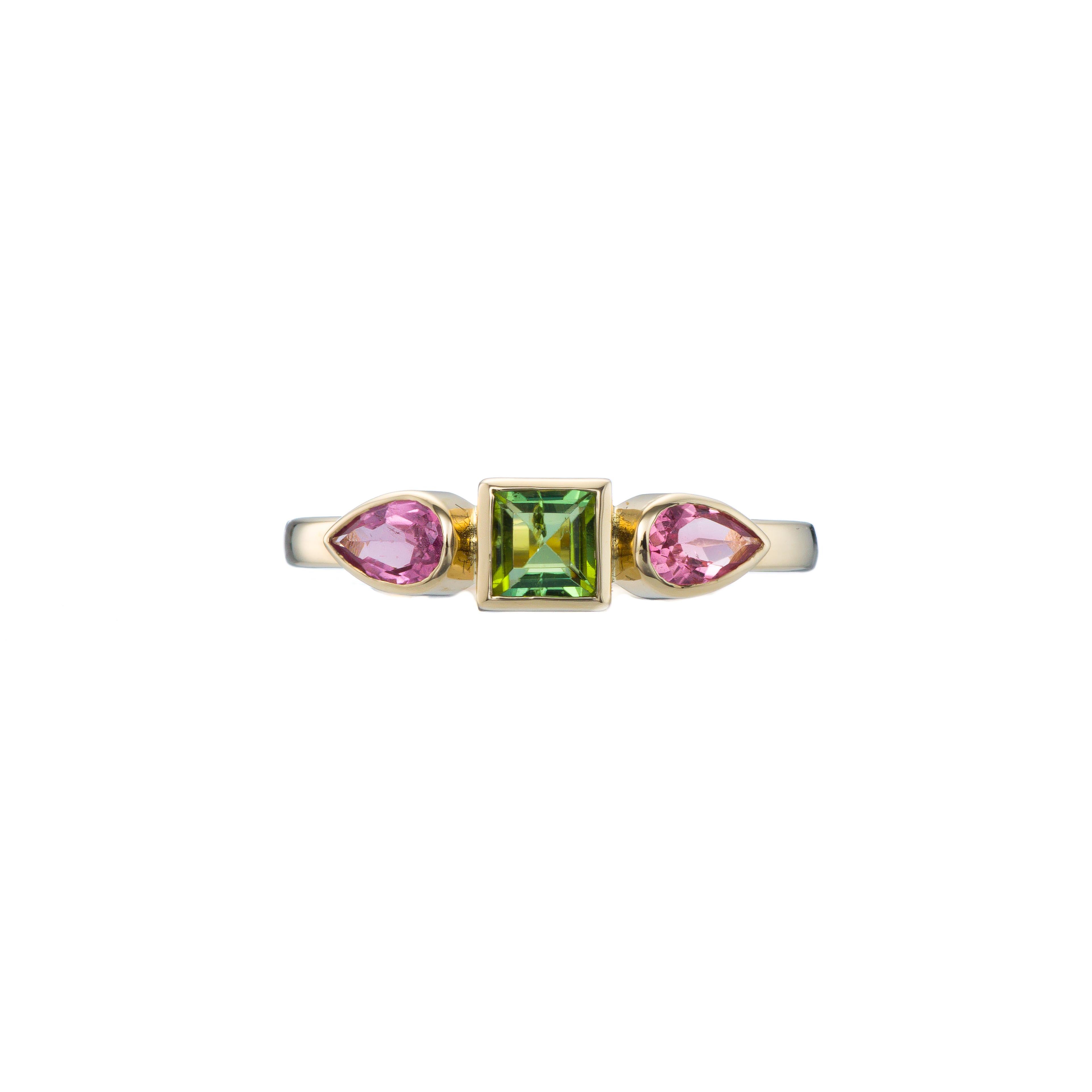 Square Cut Tourmaline Gold Ring For Sale