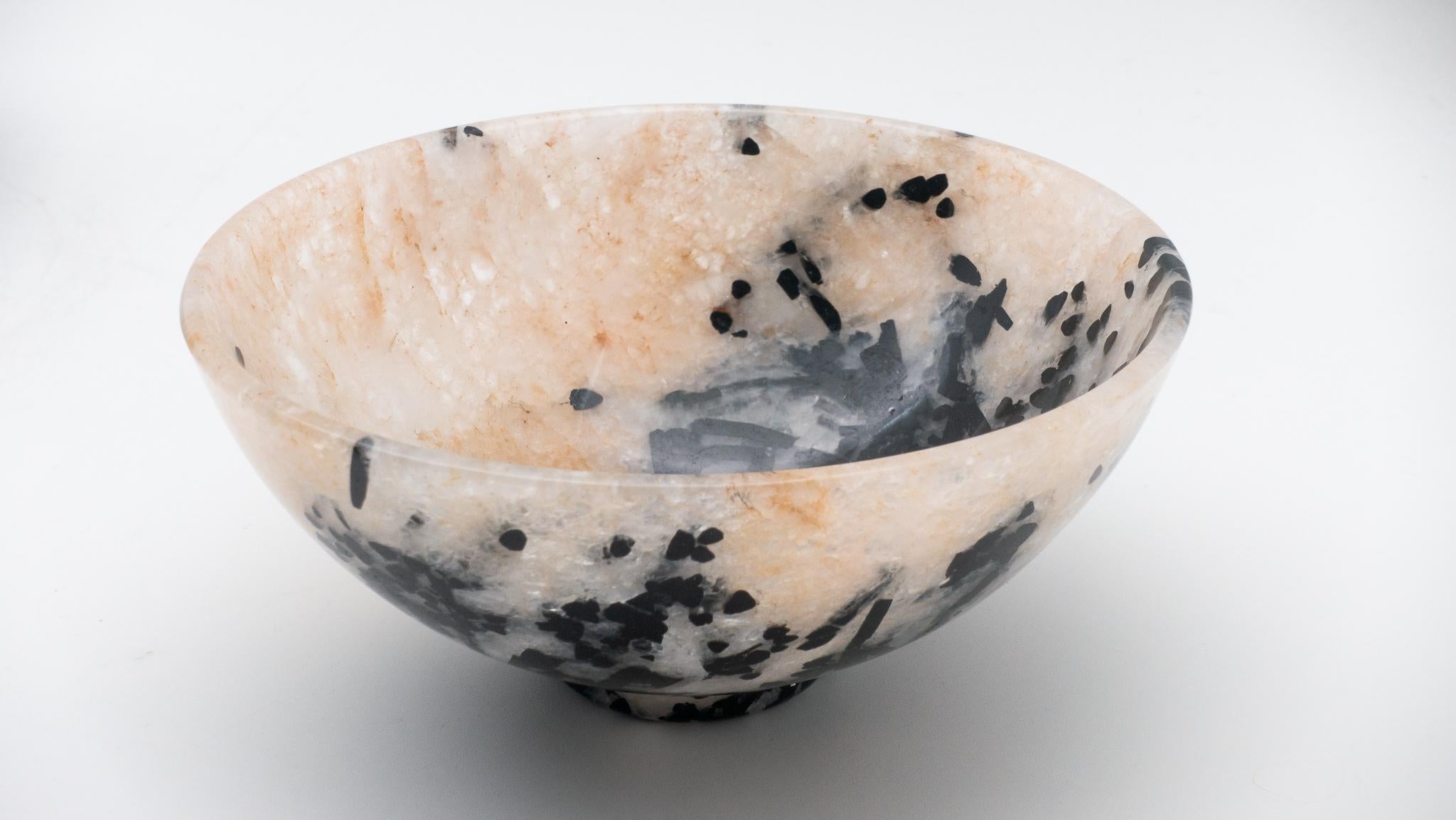 Black tourmaline in quartz bowl, 6