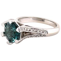 Tourmaline / Indicolite 2.19 Carat and Diamond Ring in 14 Karat White Gold