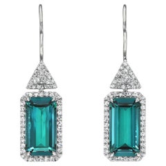 Exquisite 9.87-Carat Indicolite Tourmaline Platinum Earrings – Luxury Gemstone