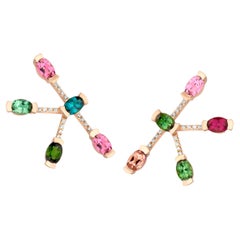 Boucles d'oreilles étoile en or rose 18 carats, tourmaline indicolite Morganite Rubelite Diamant