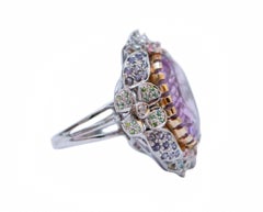 Tourmaline, Iolite, Topazs, Peridots, Amethyst, Diamonds, 14 Kt White Gold Ring.