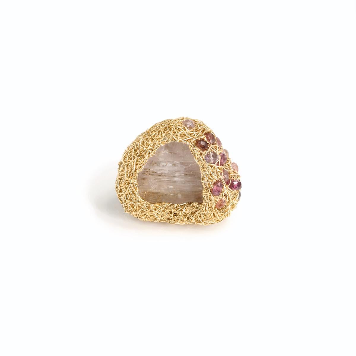 Tourmaline & Kunzite One-Off Cocktail Ring in 14 K Yellow Gold F. by the Artist For Sale 2