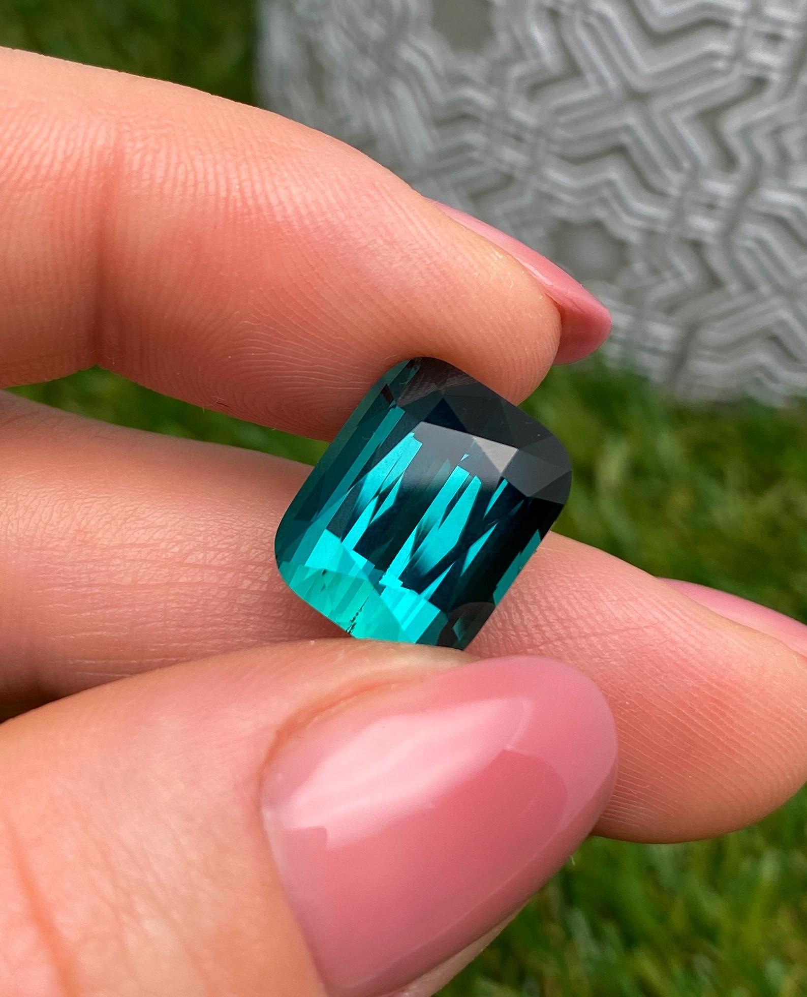 Cushion Cut Tourmaline Lagoon 12.80Ct natural gemstone, Cushion cut, Afghanistan, GIA, GFCO For Sale