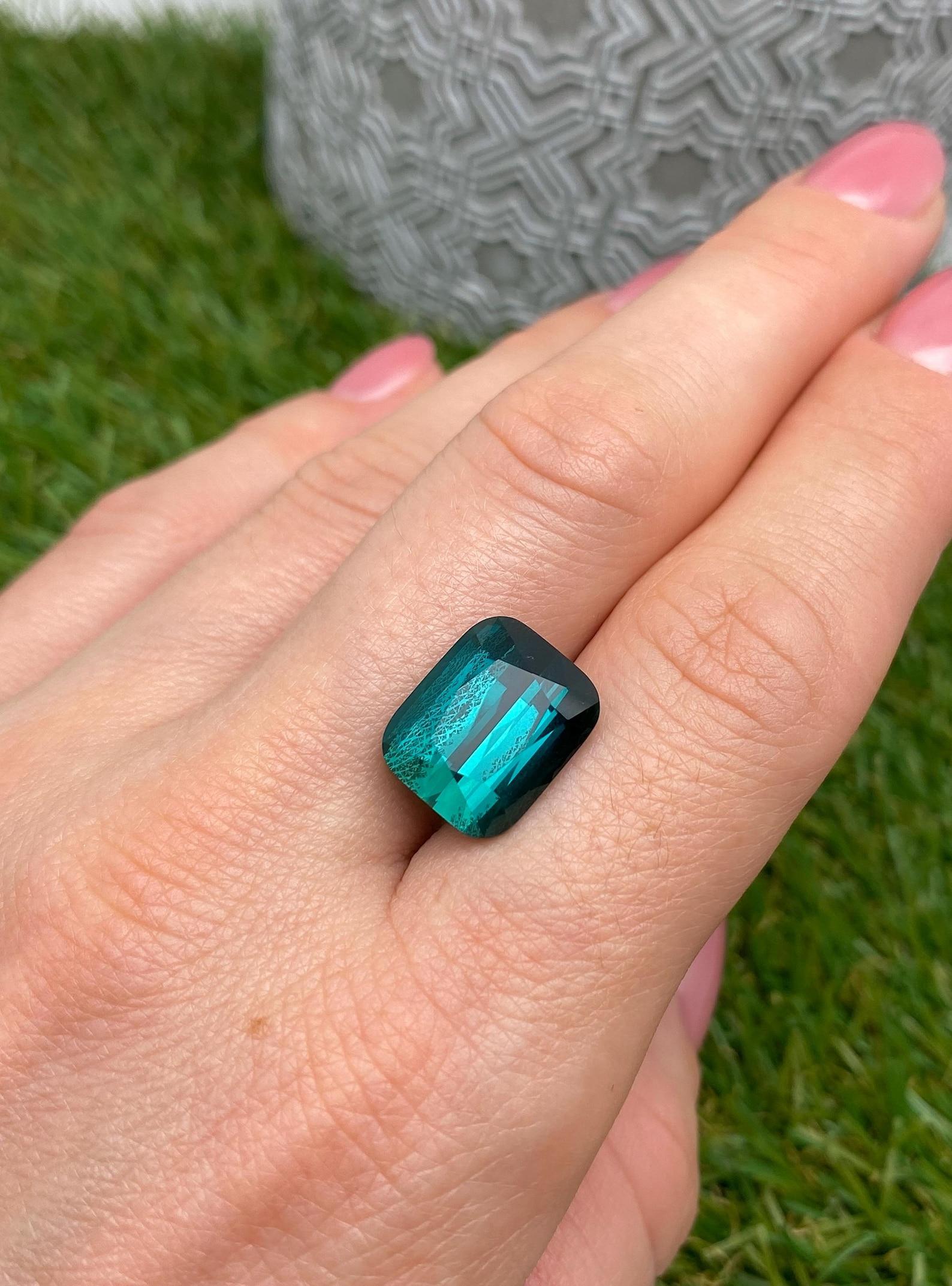 Tourmaline Lagoon 12.80Ct natural gemstone, Cushion cut, Afghanistan, GIA, GFCO For Sale 2