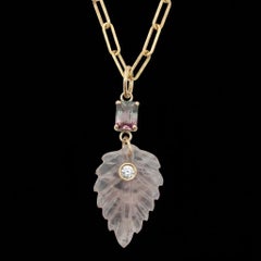 Tourmaline Leaf with Diamond and 14k Gold, Pink and Grey