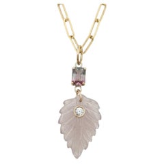 Tourmaline Leaf with Diamond and 14k Gold, Pink and Grey