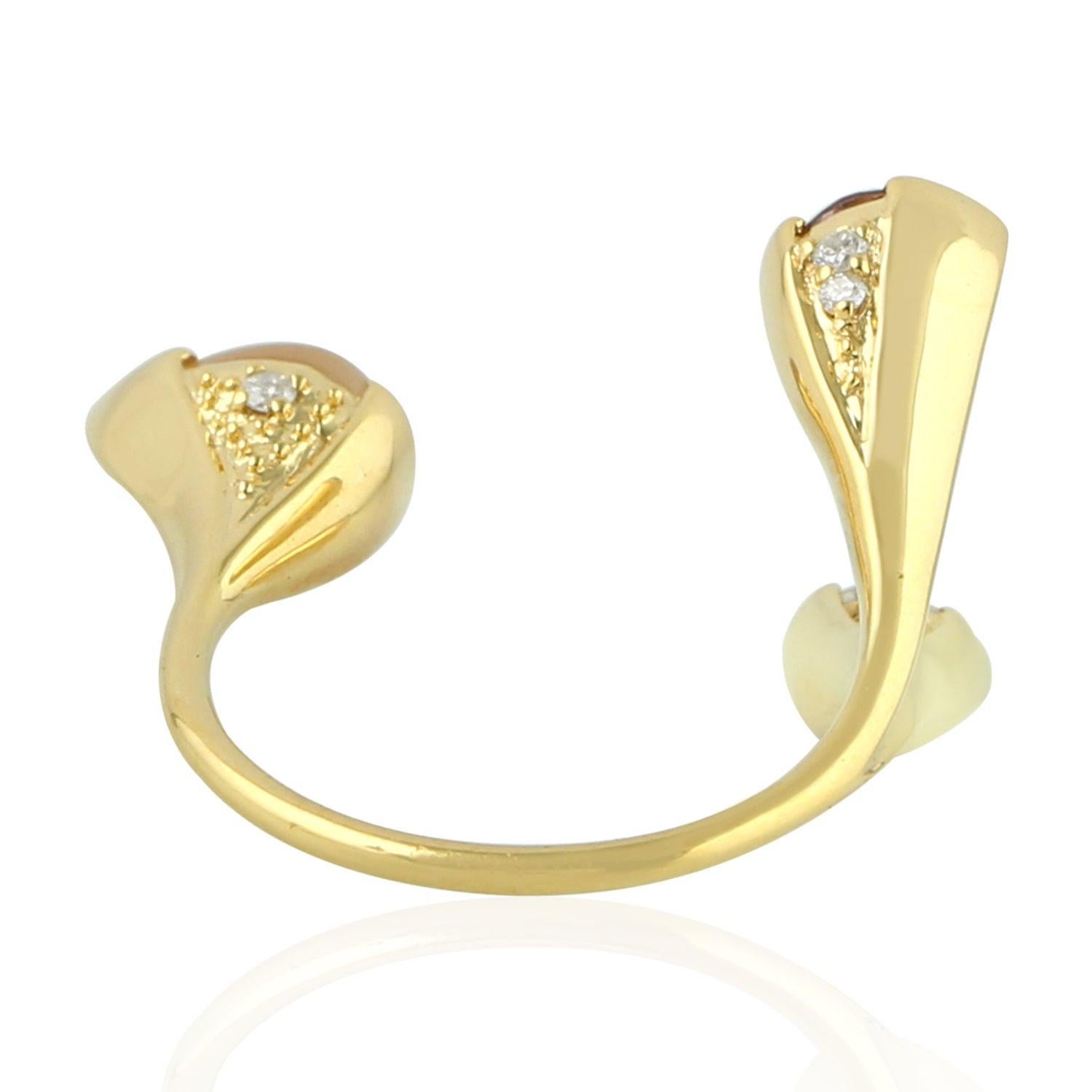 For Sale:  Tourmaline Moonstone Diamond 18 Karat Gold Between the Finger Ring 3