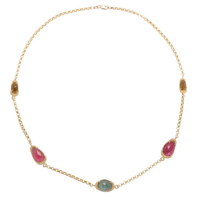Fancy Multi Sapphire Necklace 18 Karat Gold Multi Color Gemstones, All ...