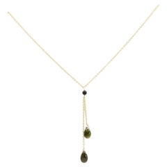 Collier en gouttes de tourmaline en or jaune 14 carats et pierres précieuses vert foncé