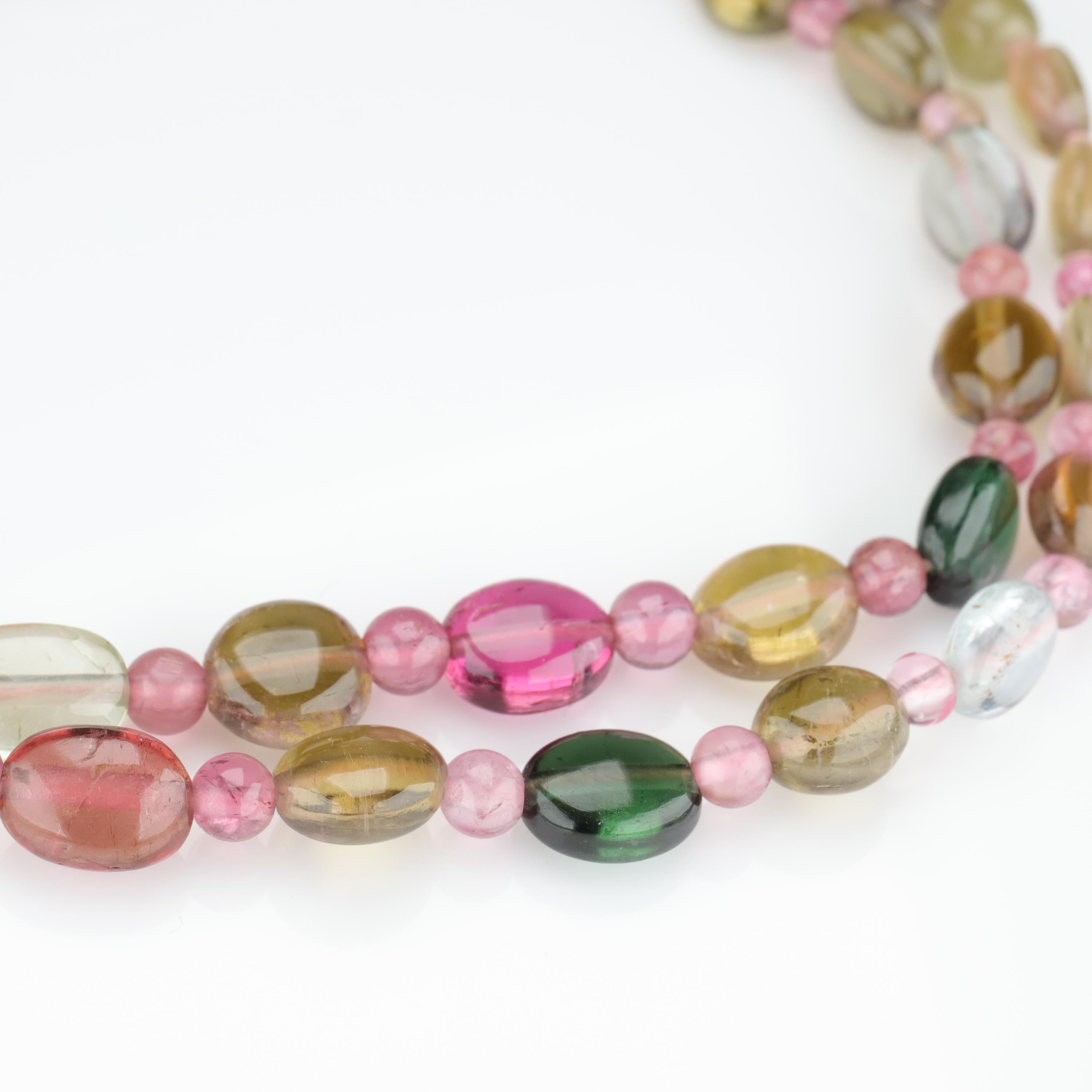 Tourmaline Necklace Multi-Color Beads English Arts & Crafts In Excellent Condition In Southbury, CT