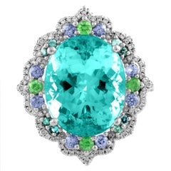 Tourmaline Neon Blue/Green Platinum Ring Diamond Garnet Spinel
