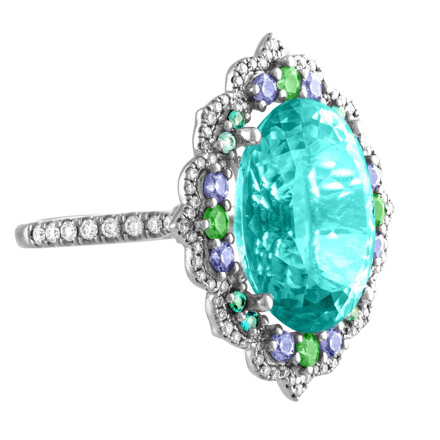 Turmalin Neon Blau/Grün Platin Diamant Granat Spinell Ring (Zeitgenössisch)
