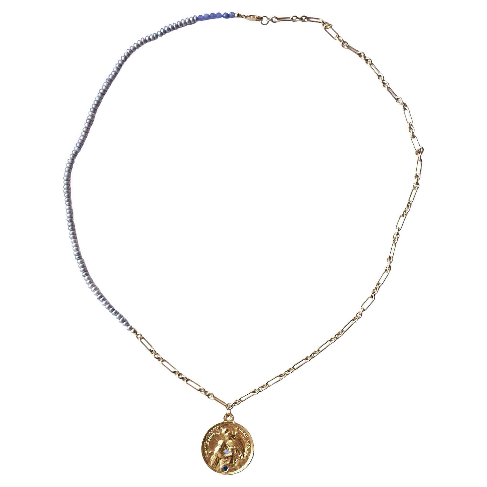 Victorien Chaîne collier médaillon en tourmaline, opale, perle d'argent et tanzanite J Dauphin en vente