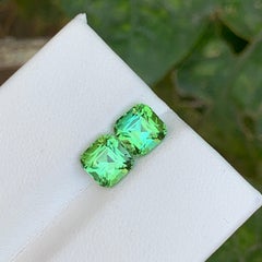 Tourmaline Pair Square Cushion Neon Mint Green Color Pair Gemstone for Earrings