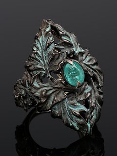 Tourmaline Paraiba Ring Silver Gold Vegetal Antique Style ivy gift wife