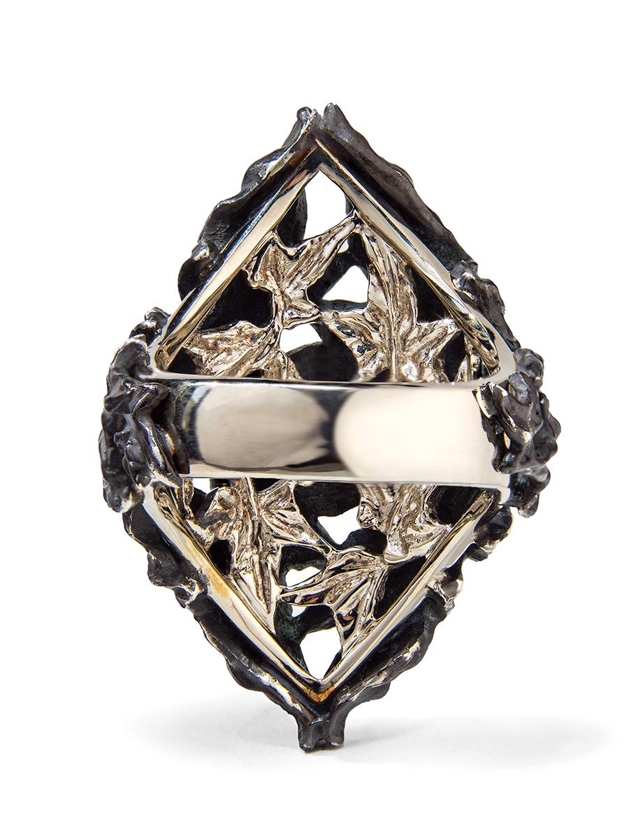 Tourmaline Paraiba Ring Silver Gold Vegetal Antique Style ivy gift wife For Sale 1