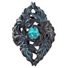 Tourmaline Paraiba Bague Argent Or Végétal Style Antique