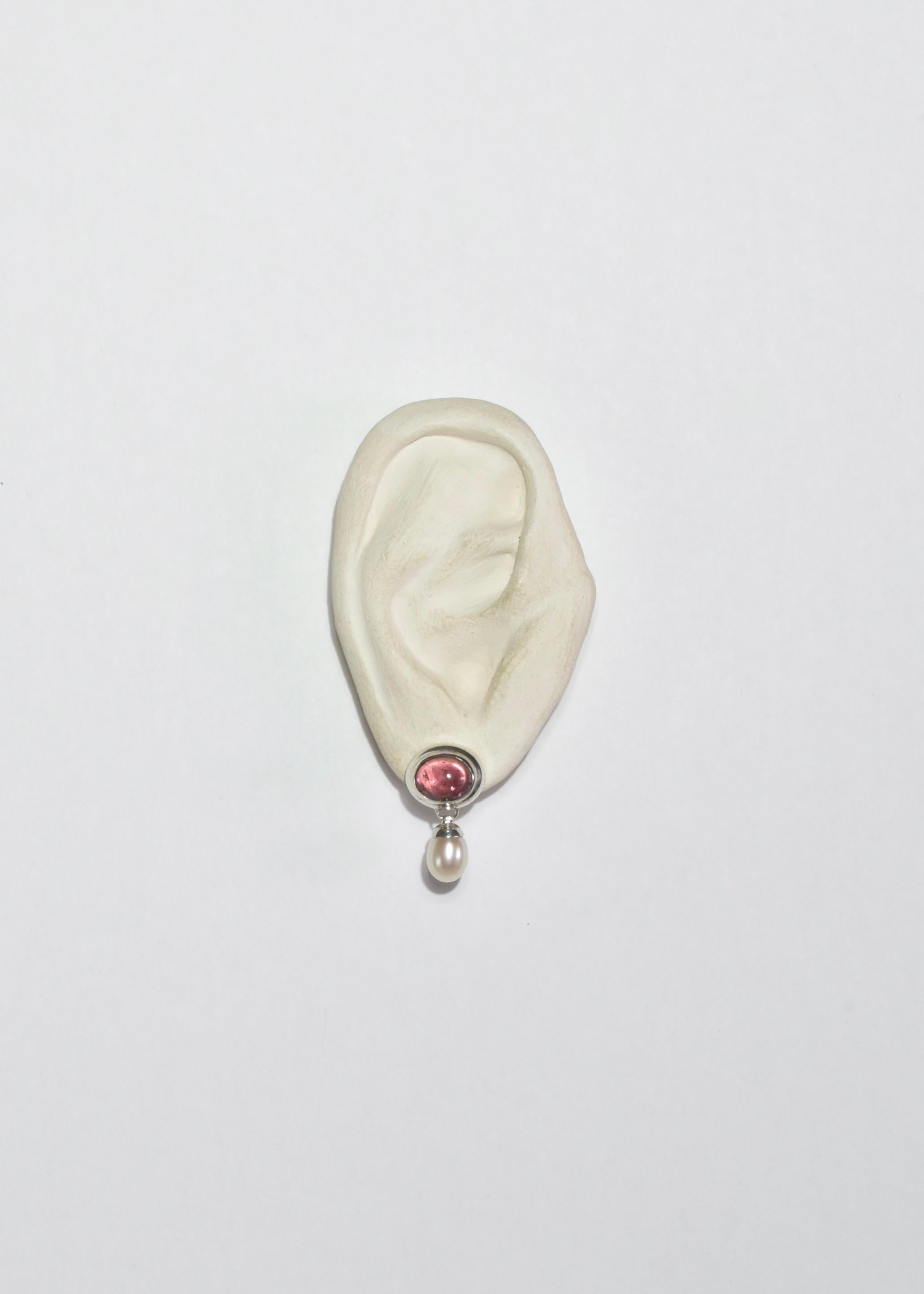 Cabochon Tourmaline Pearl Earrings