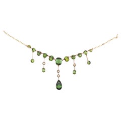 Collier à franges en tourmaline et perles en or 9K Britannique, 1900