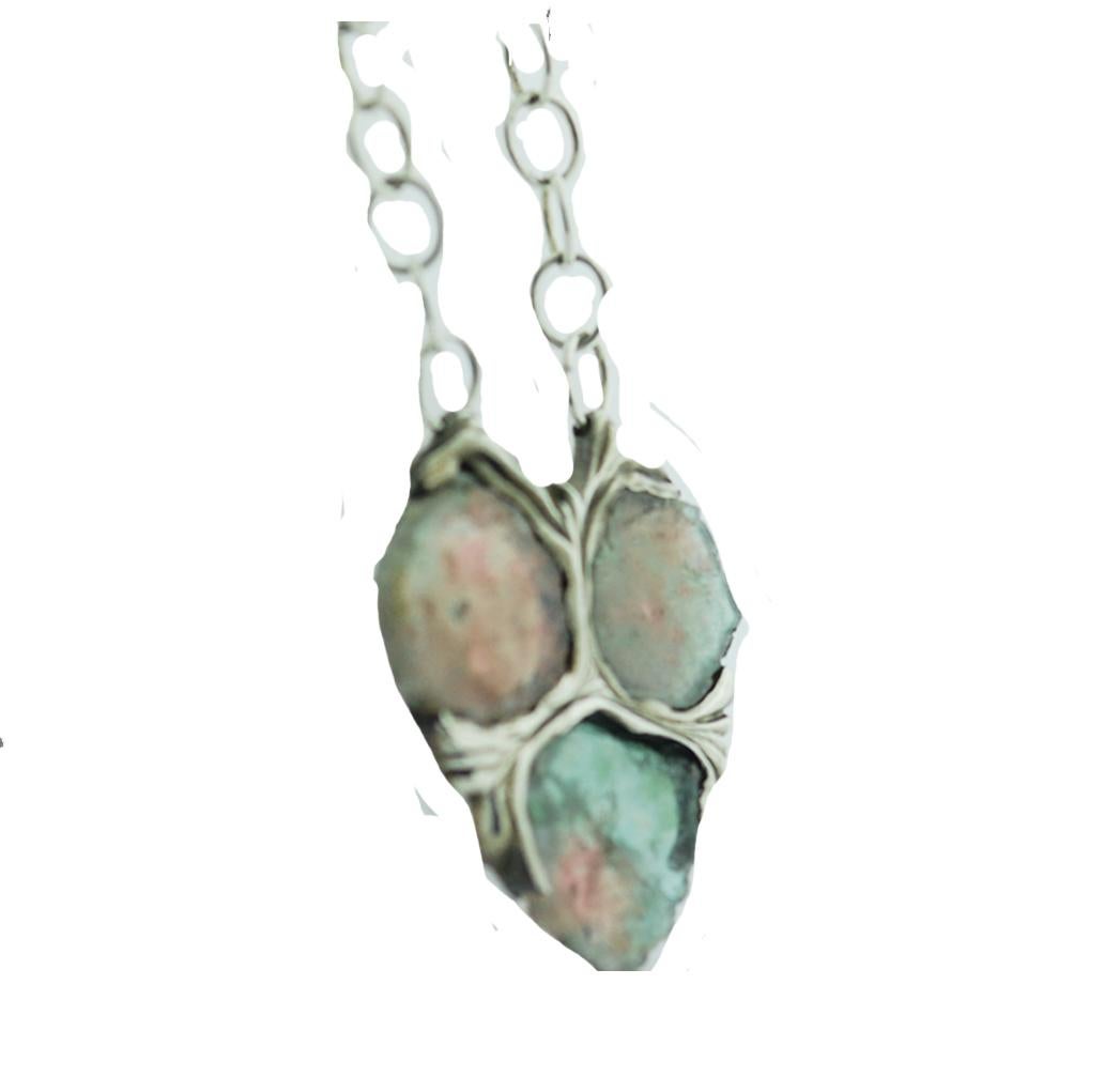 Rough Cut Tourmaline Pendant Necklace Vibrant Colors Sterling Spiritual Stones For Sale