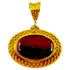 Tourmaline Pendant set in 18 Karat Gol With intricate Beading Detail
