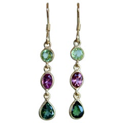 Turmalin & Peridot 14K Gold Ohrhänger mit drei Steinen