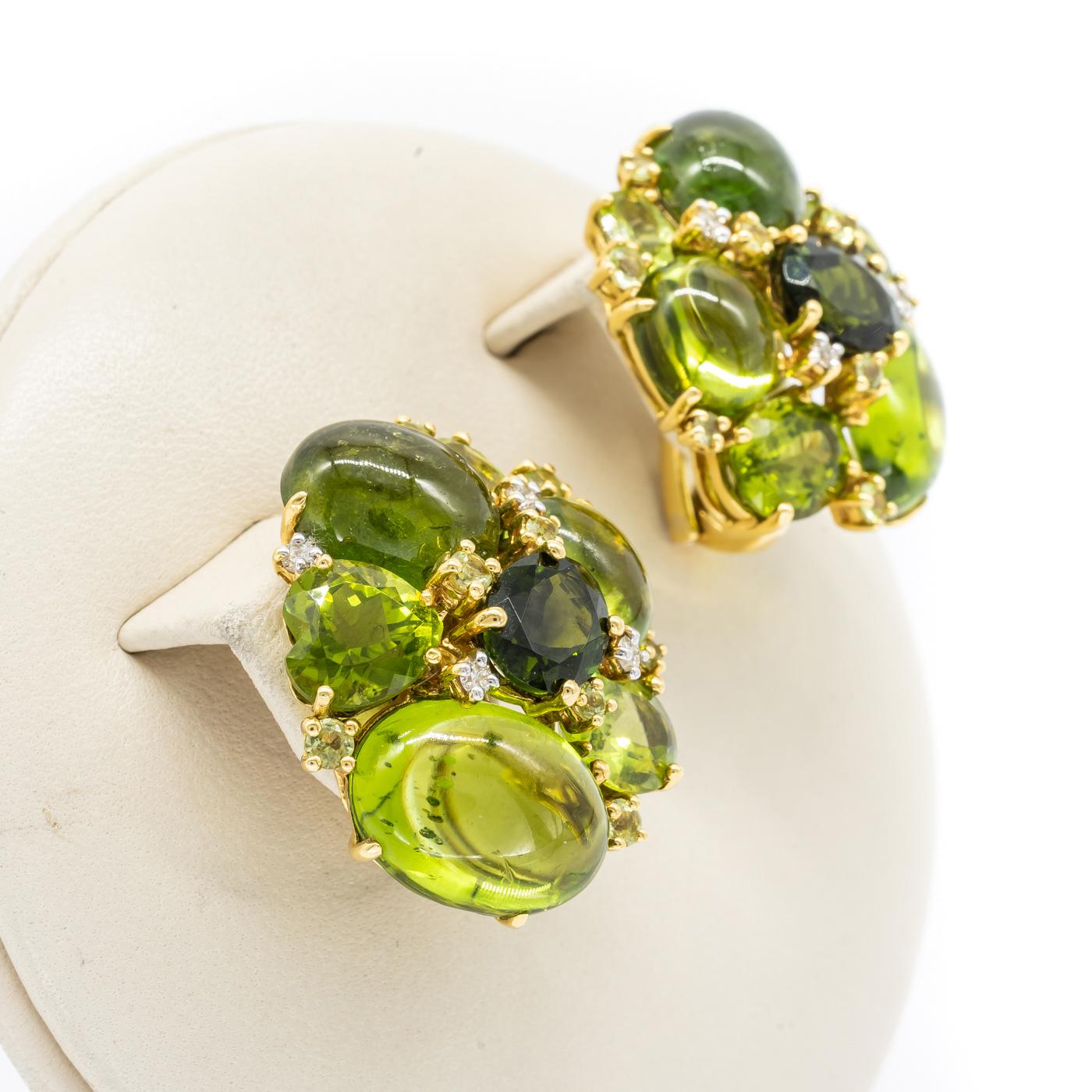 Tourmaline, Peridot and Diamond Earrings In Excellent Condition In London, GB