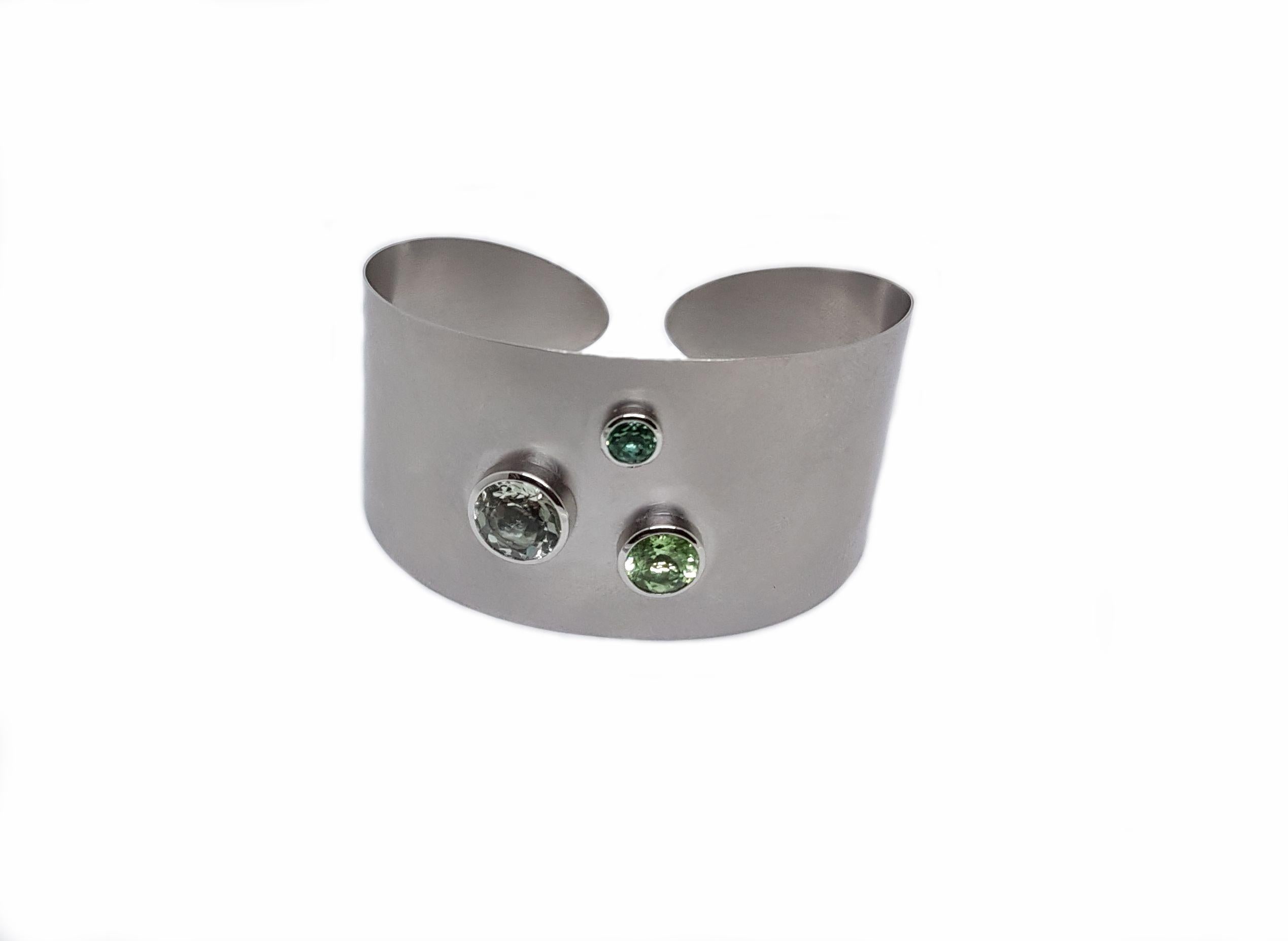 Tourmaline Peridot Citrine Platinum Bangle Bracelet 