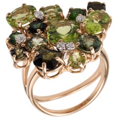 Tourmaline Peridot Diamond 18 Karat Rose Gold Ring