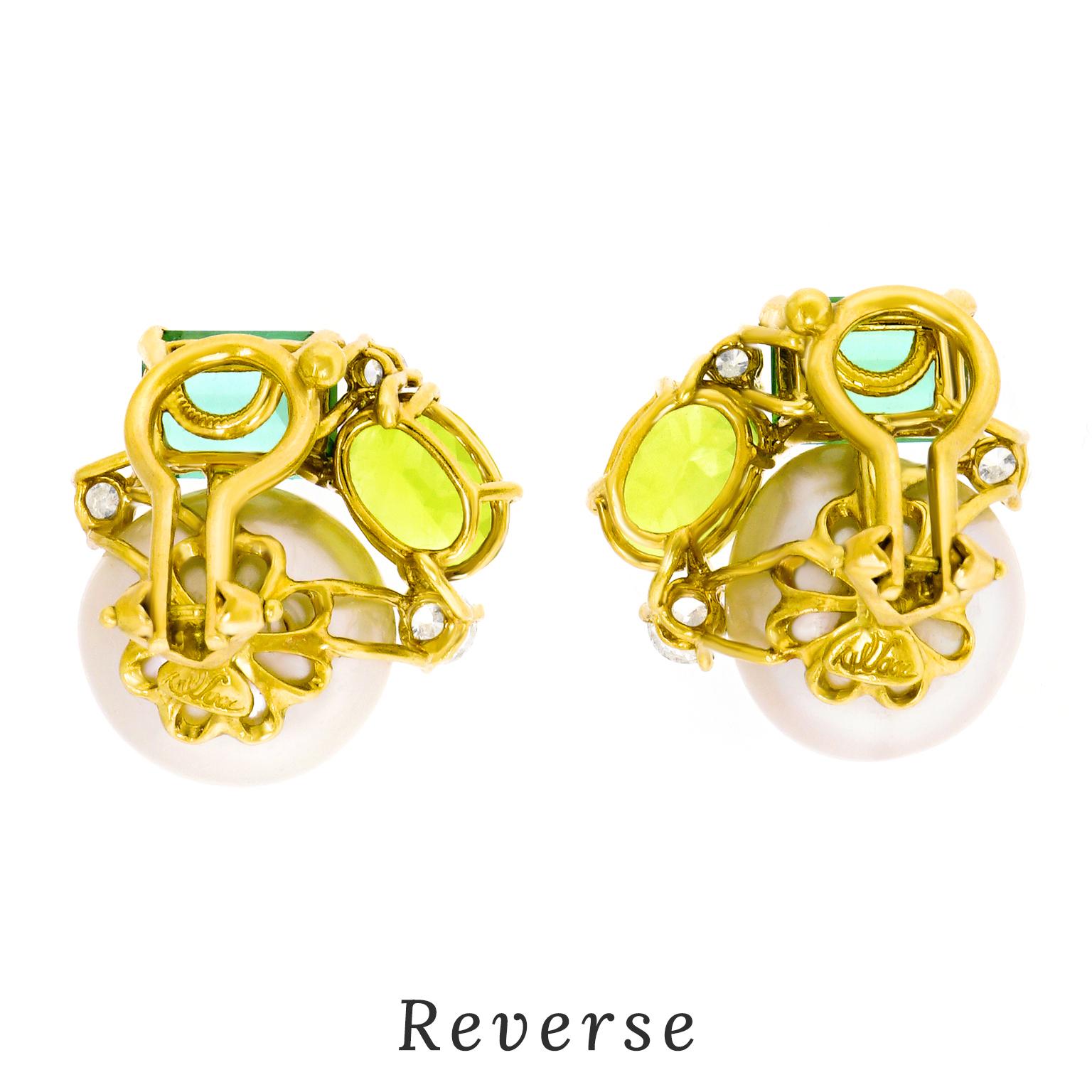 Tourmaline, Peridot, Diamond, and Pearl Earrings 4